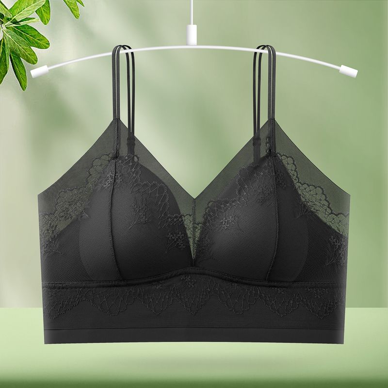 French Lace Backless Women's Bra Comfortable Breathable Silk Sling One-Piece Wire-Free Push-Up Cami