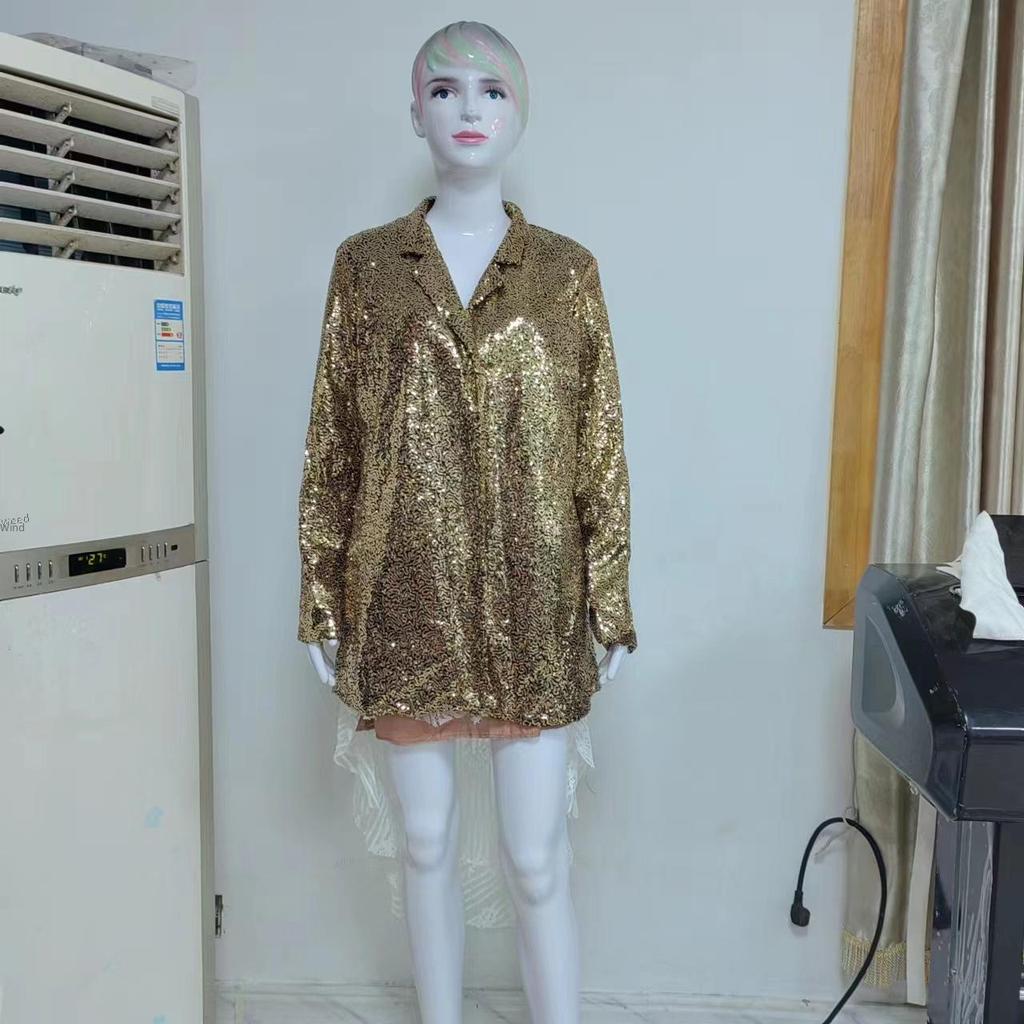 Damen Mehrfarbig Pailletten Langarm Mode Blazer 2025