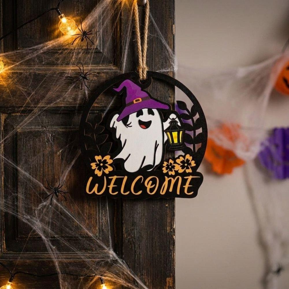Round Halloween Ghost Door Hanger Hollow Out Halloween Front Door Decor Garden Yard Decor