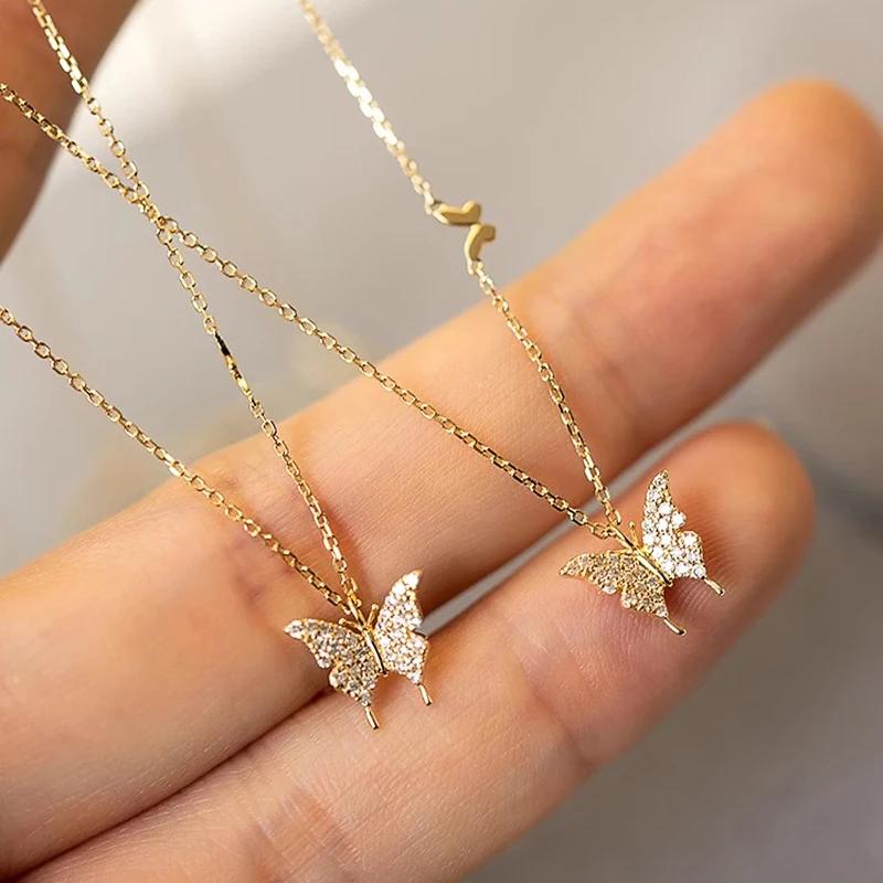 Huitan Luxurious Creative Butterfly Pendant Necklace Female Romantic Delicate Neck Accessories Graceful Wedding Bridal Jewelry