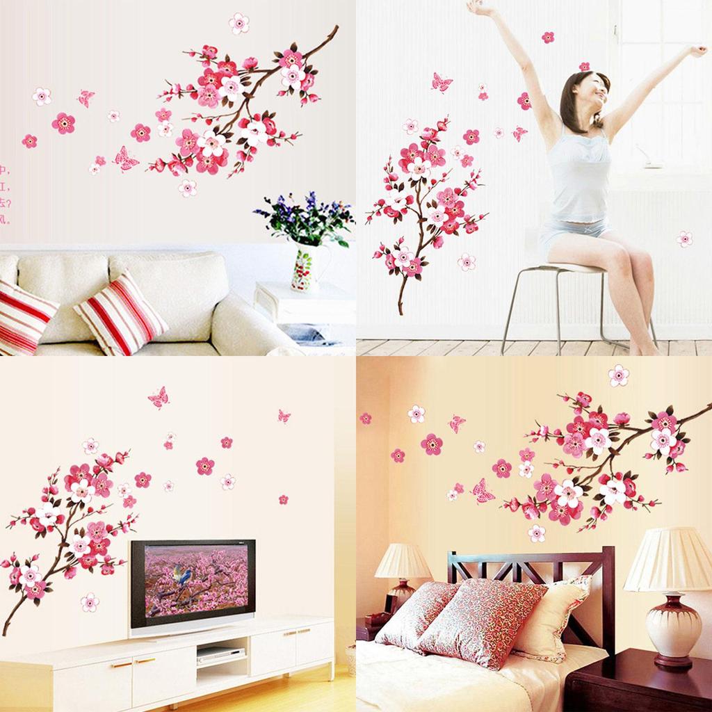 Beautiful 3d Room Peach Blossom Flower Butterfly Vinyl Art Decal For Home Mural Decoration