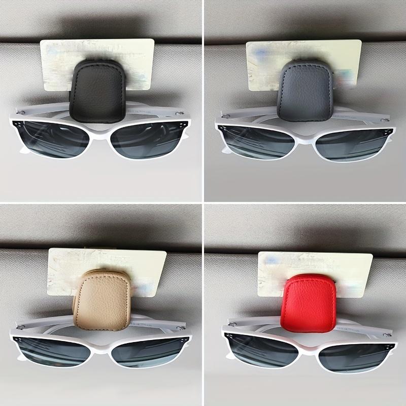 Premium Leather Car Glasses Holder - Luxury Visor Mount with Multi-Card Storage