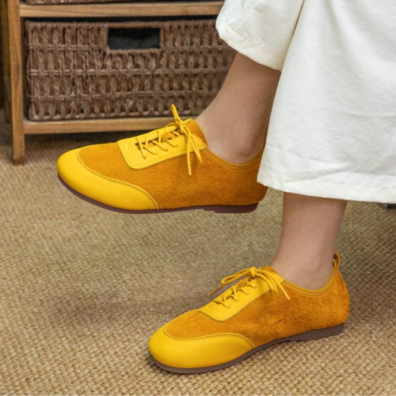 Johnature Genuine Leather Splicing Suede Soft Sole Comfortable Sports Shoes Lightweight Women's Flat Shoes