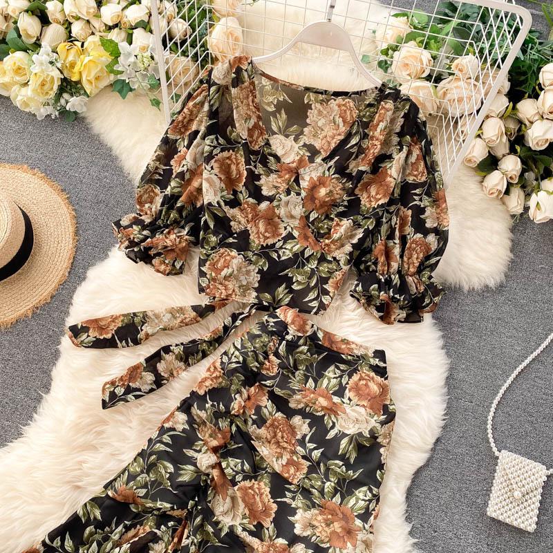Vacation Two-Piece Set: Women's Tie-Up Chiffon Blouse & Mermaid Skirt