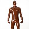 Men's Express Pass Chocolate Latex 0.4mm Thick Catsuit with 1-Way Back Zipper Hood Gloves & Socks-3-Condoms