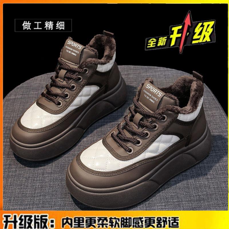 

Leather warm and velvet high-top shoes women s cotton shoes new winter platform casual board shoes warm bread shoes 40