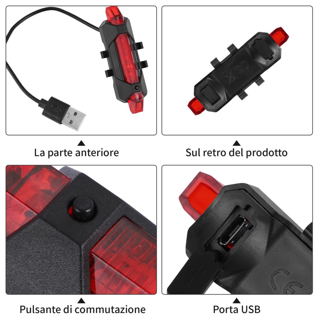 2 Pcs Bike Tail Light Bicycle Rechargeable USB 5 LED Safety Rear Lamp Warning 2 Pcs Bike Tail Light Bicycle Rechargeable USB 5 LED Safety Rear Lamp Warning