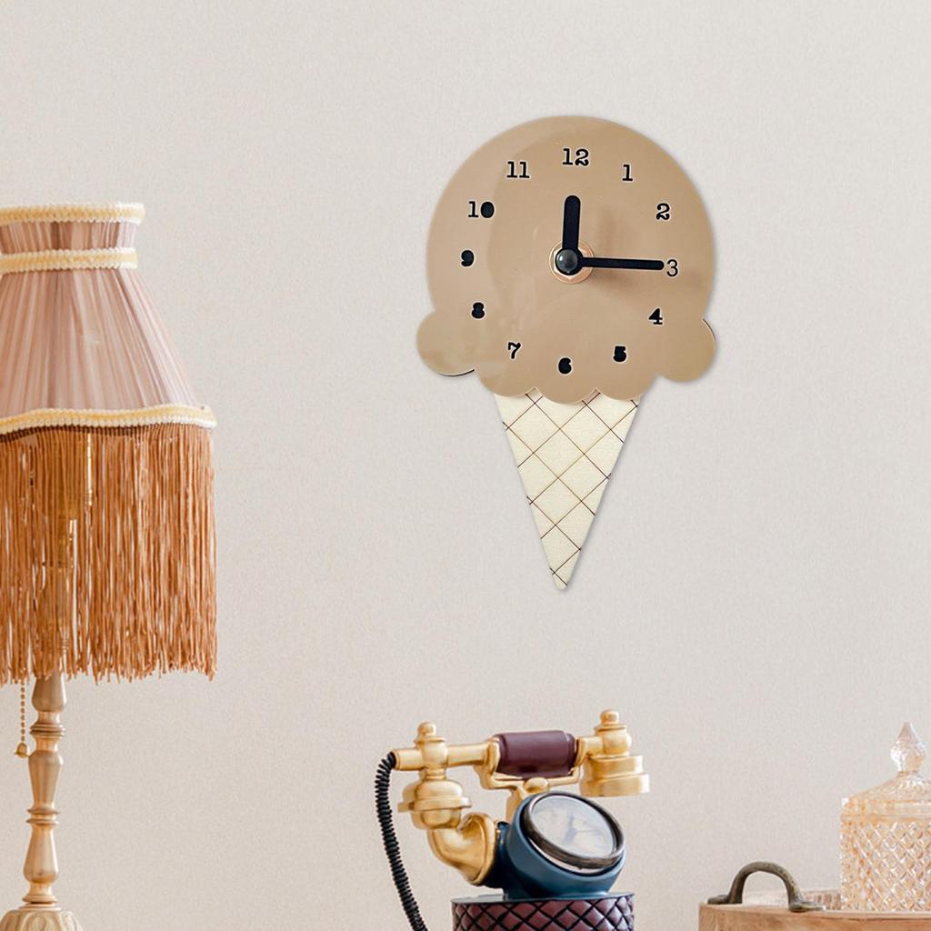 Wall Clock Ice Cream Shape Stylish Wooden Bedroom Clock for Living Room Decorating Children's Rooms Office Home Wall Decor