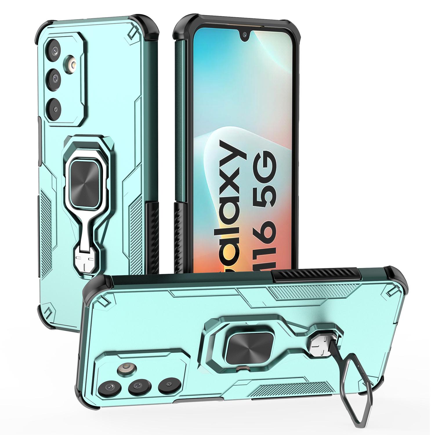 

For Samsung Galaxy M16 5G Case Rotatable Ring Kickstand PC+TPU Shockproof Phone Cover Green