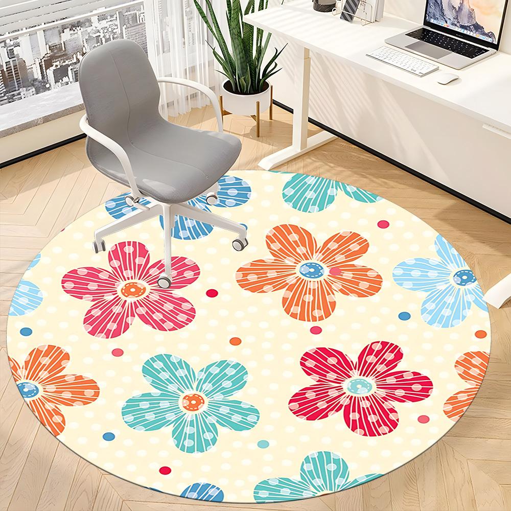 1pc Floral Pattern Office Round Rug, Carpet for Office, Gaming, Lightweight Round Floor Mat yy260205013