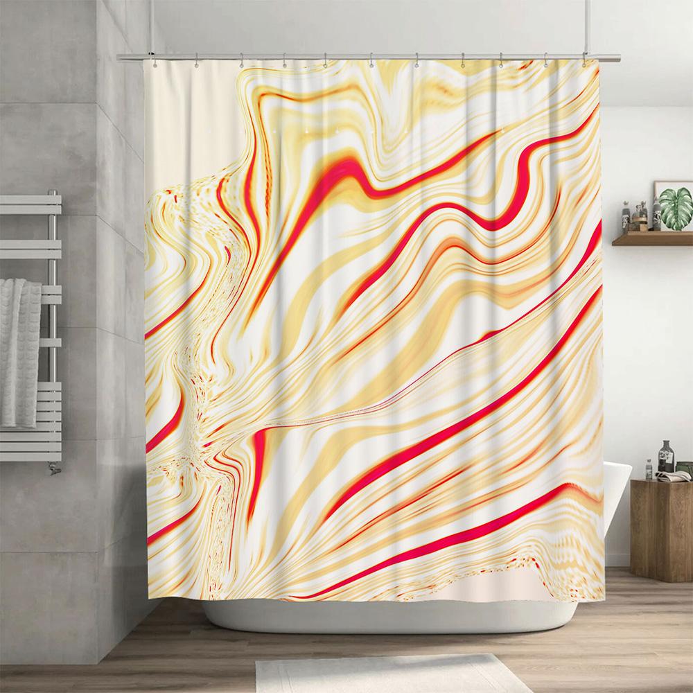 Luxury Striped Shower Curtain White Red Cream Print Pattern Bath Decoration Waterproof Fabric Shower Panels for Home Bathroom De