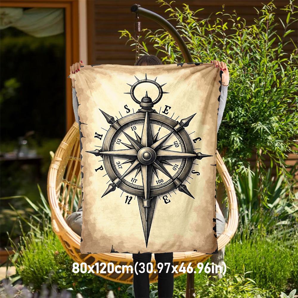 1PC Compass NauticalOutdoor Flannel Blanket - Soft Plush Decor for Picnics, camping, Bedroom, Playroom, Office, or Lunch Break 1326A 80x120cm(31x47inch)