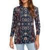 Women's Fashion Casual Lapel Short 3/4 Sleeve Print Shirt Women's Button Up Tops