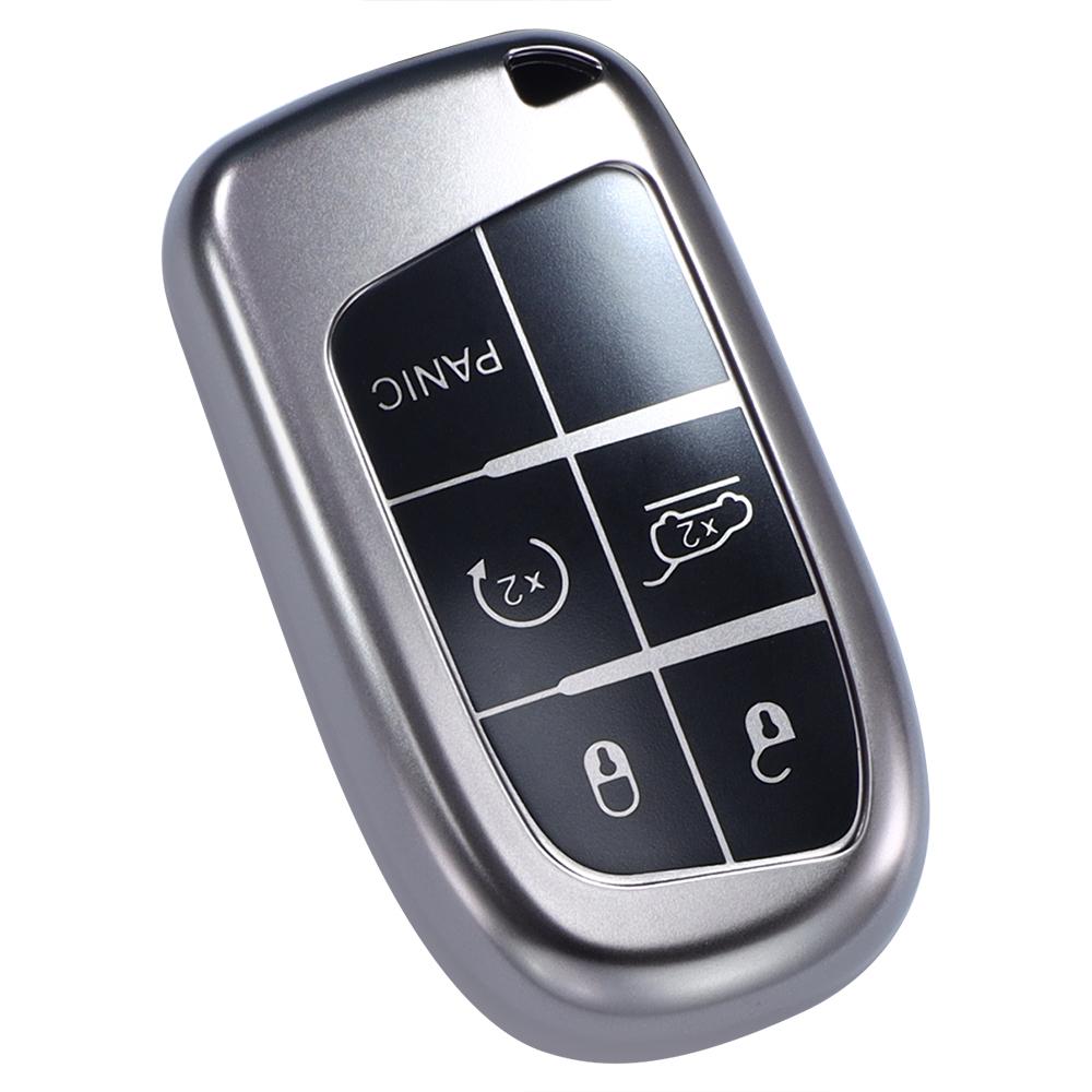

Grey Metallic Car Key Fob Cover for Jeep Grand Cherokee/Trackhawk/Renegade, Dodge Challenger SRT Hellcat/Journey/Dart, Chrysler