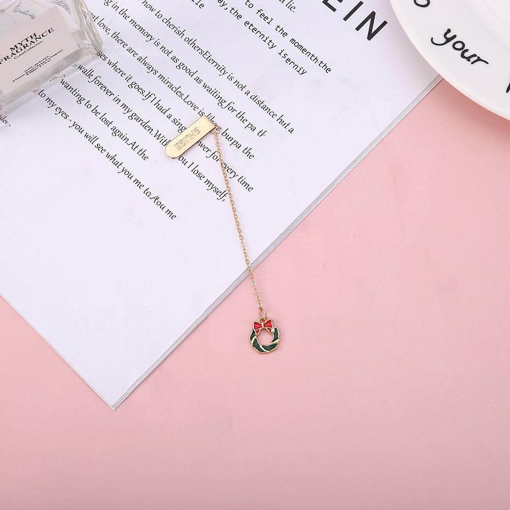 1 Piece Cartoon Christmas Metal Santa Pendant Bookmark School Office Supplies Bookmarks Cute Stationery