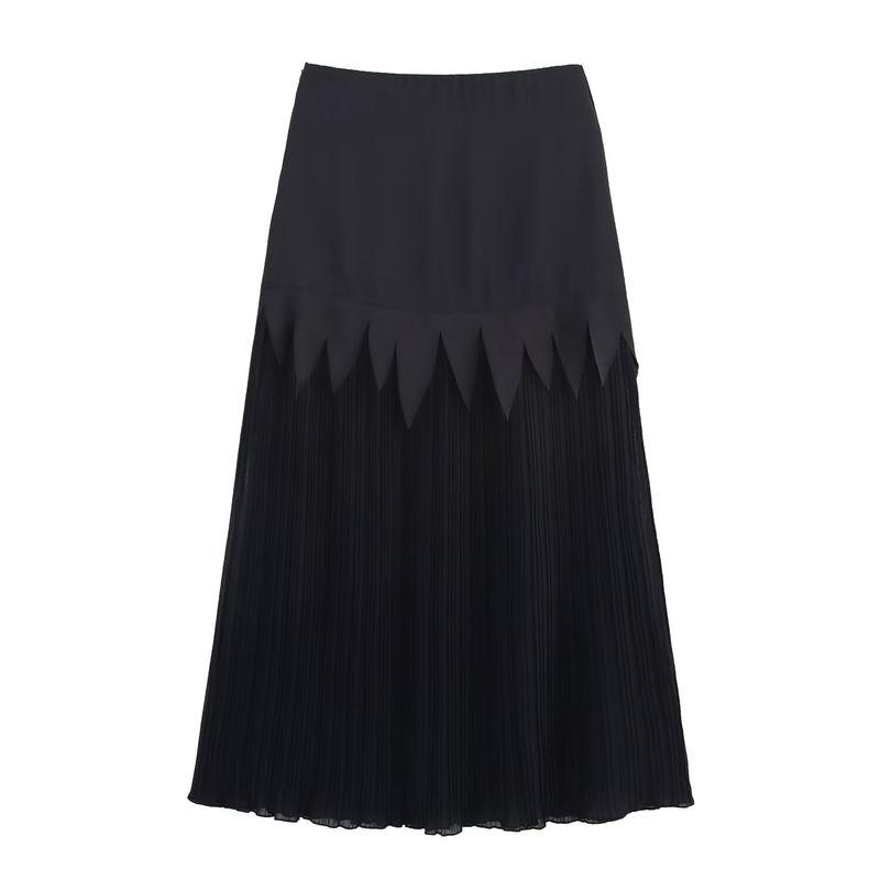 

Kaslead New Arrival Women s Fashion Style Acetate Satin Chiffon Slimming Patchwork Pleated Pleated Skirt Long Skirt Black XL