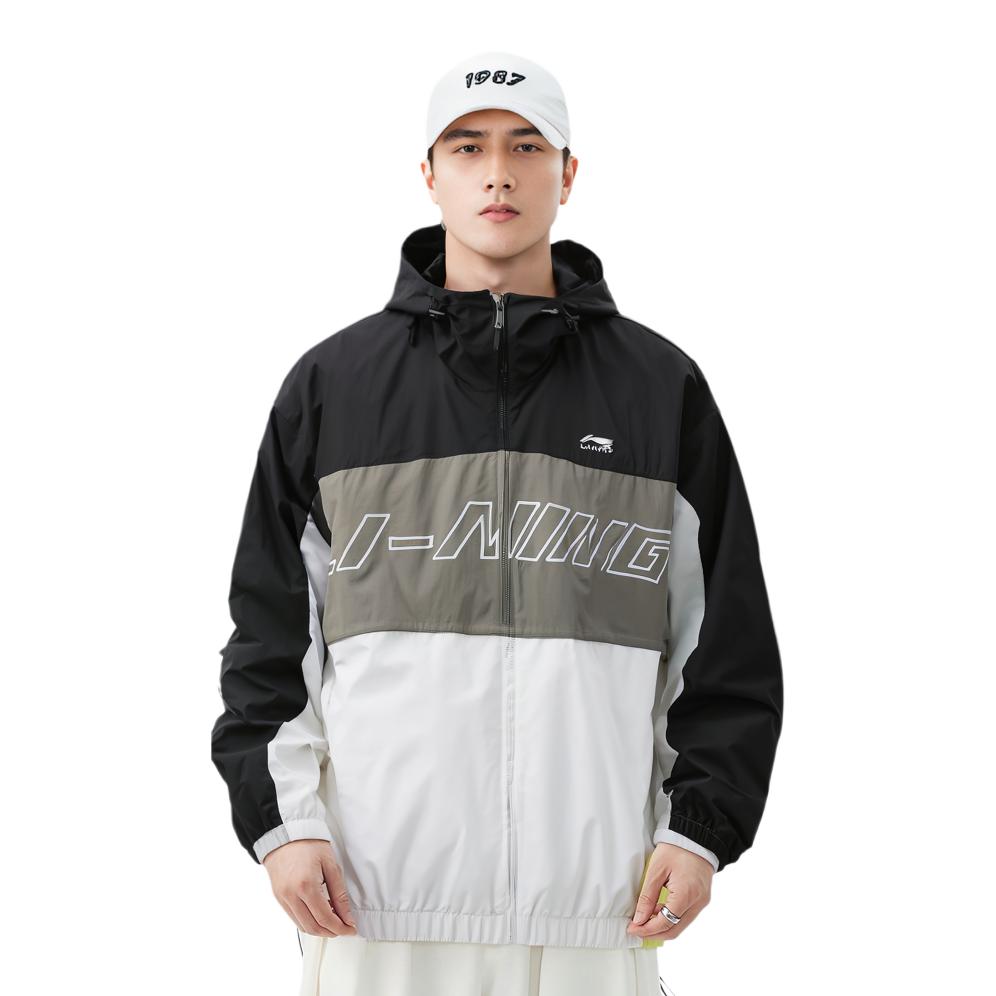Li Ning Sports Fashion Series Loose Hooded Sports Jacket Men Jacket Black Color-Block AFDR189-2
