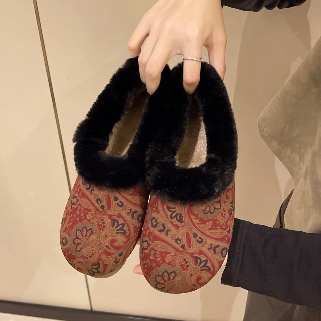 Fashion Winter New Low-top Shoes Plus Cashmere Warm Comfortable Home Cotton Shoes Muffin Thick Soles To Wear Fashion Boots