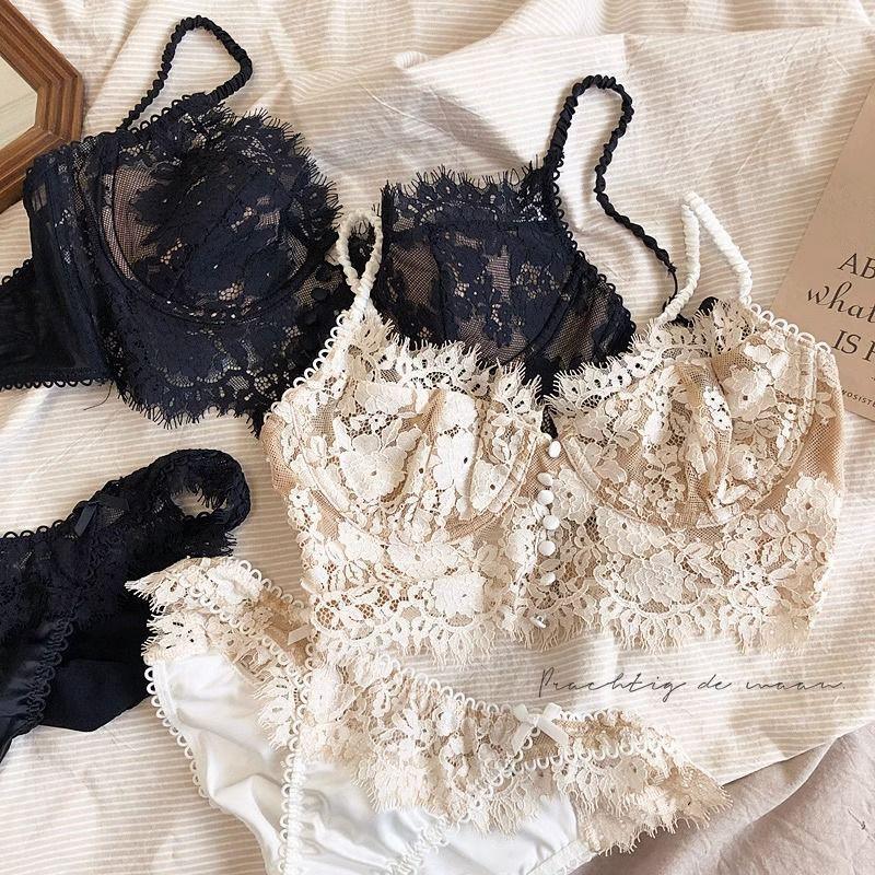 French Sexy Lace Backless Bra Set Underwire Support Minimizer Large Breasts
