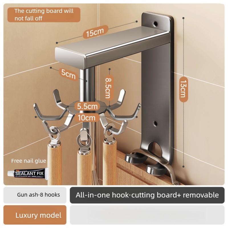 Wall Mounted Kitchen Storage Rack No-Punch Spatula Spoon Hanging Swivel Hook Organizer for Utensils And Kitchenware