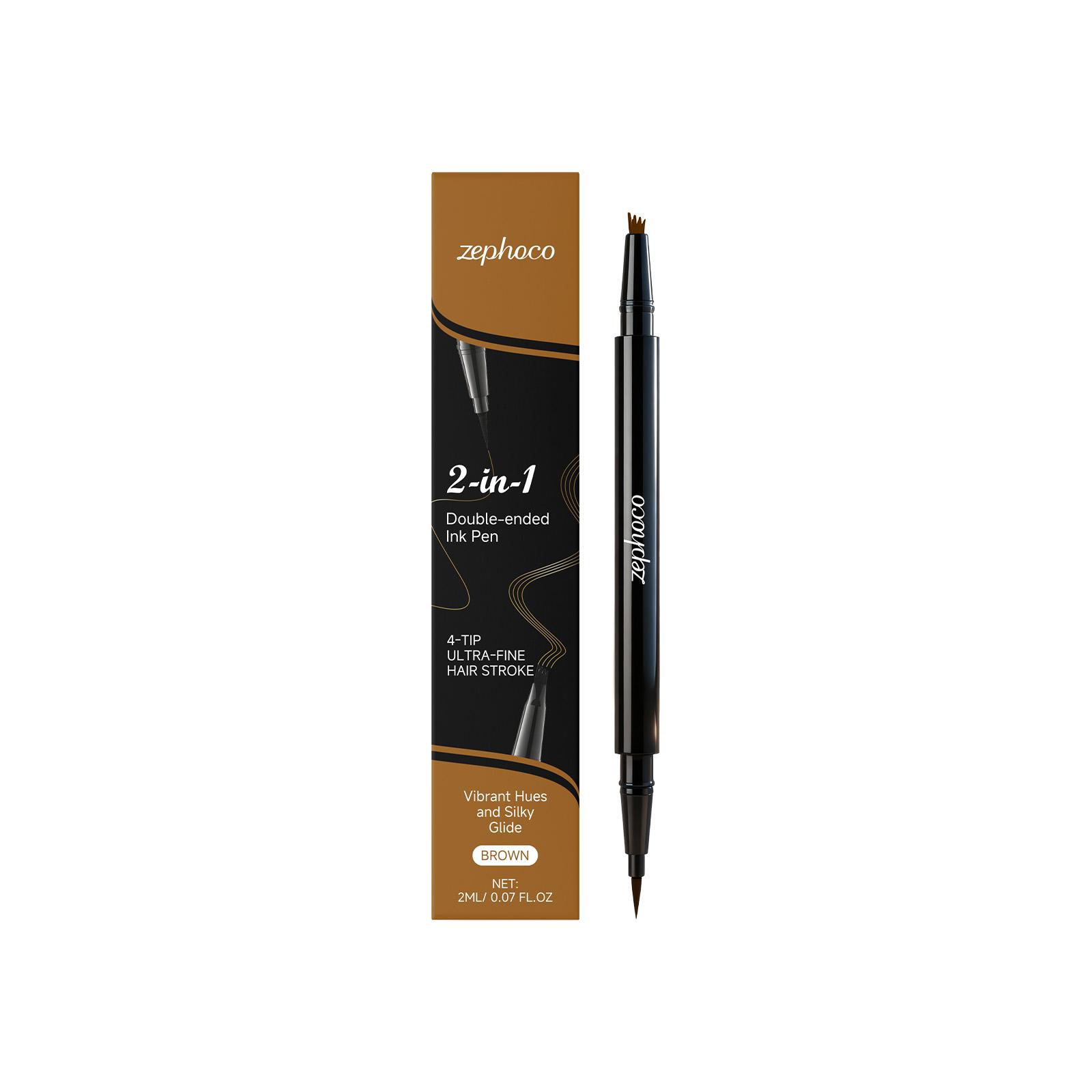 zephoco brown 2-in-1 eyebrow pencil, three-dimensional color rendering, no makeup, no smudging, natural eyebrow shape, convenient and smooth