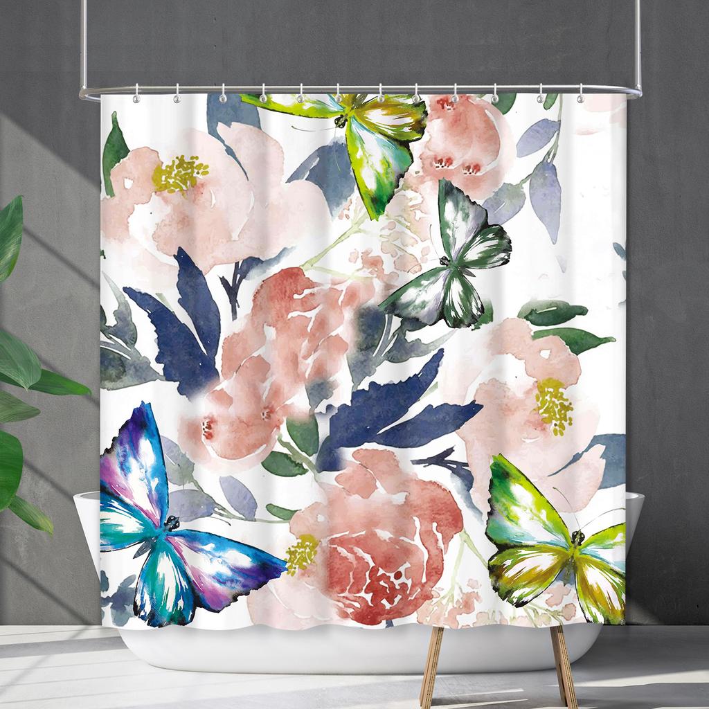 Duschvorhang Wasserdicht Und Schimmelresistent 3D Digitaldruck Pflanze Blume Und Gras Duschvorhang Badezimmer Trennvorhang