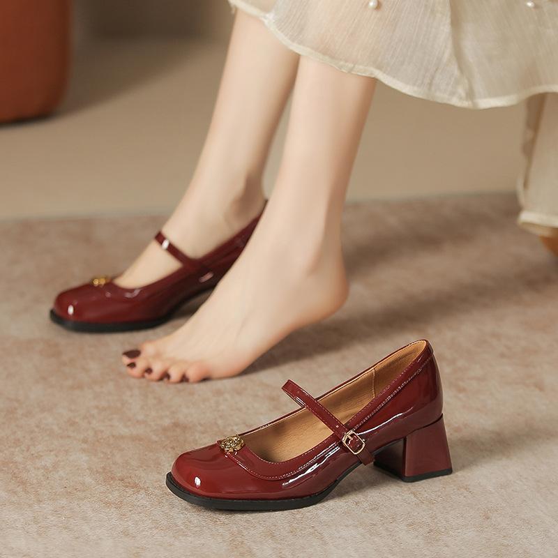 Mary-Jane-Schuhe mit klobigem Absatz für Damen, niedriger Blockabsatz, elegante Schuhe mit Knöchelriemen, Pumps mit quadratischer Zehenpartie für Damen, Mary-Jane-Pumps für Hochzeiten, Büros und Partys