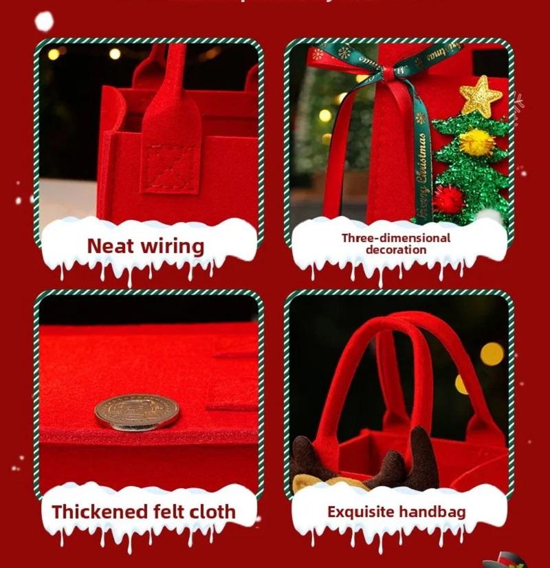 Christmas Gift Bag Felt Cloth Children Cartoon Elk Santa Snowman Candy Bag Christmas Eve Handheld Portable Small Tote Xmas Decor