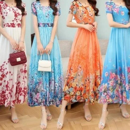 Elegantes Sommerkleid mit U-Ausschnitt, hoher Taille und A-Linie für Frauen mittleren Alters