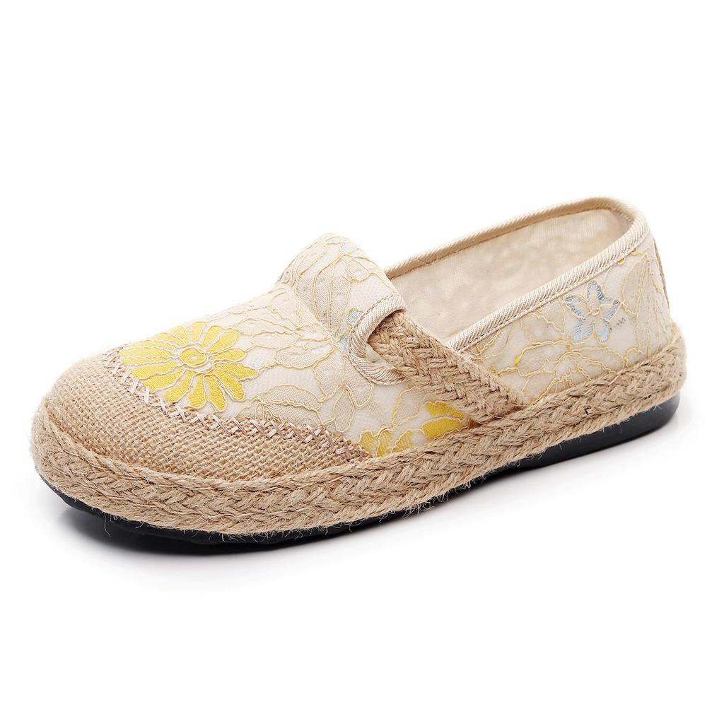 Damskie etniczne lniane buty codzienne - lekkie, antypoślizgowe, oddychające, z miękką podeszwą na wiosnę i jesień