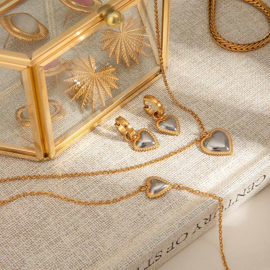 Yori Valentine's Day Gift Charm Smooth Stainless Steel Metal Heart Love Necklace Earrings Waterproof Women Accessories Gift