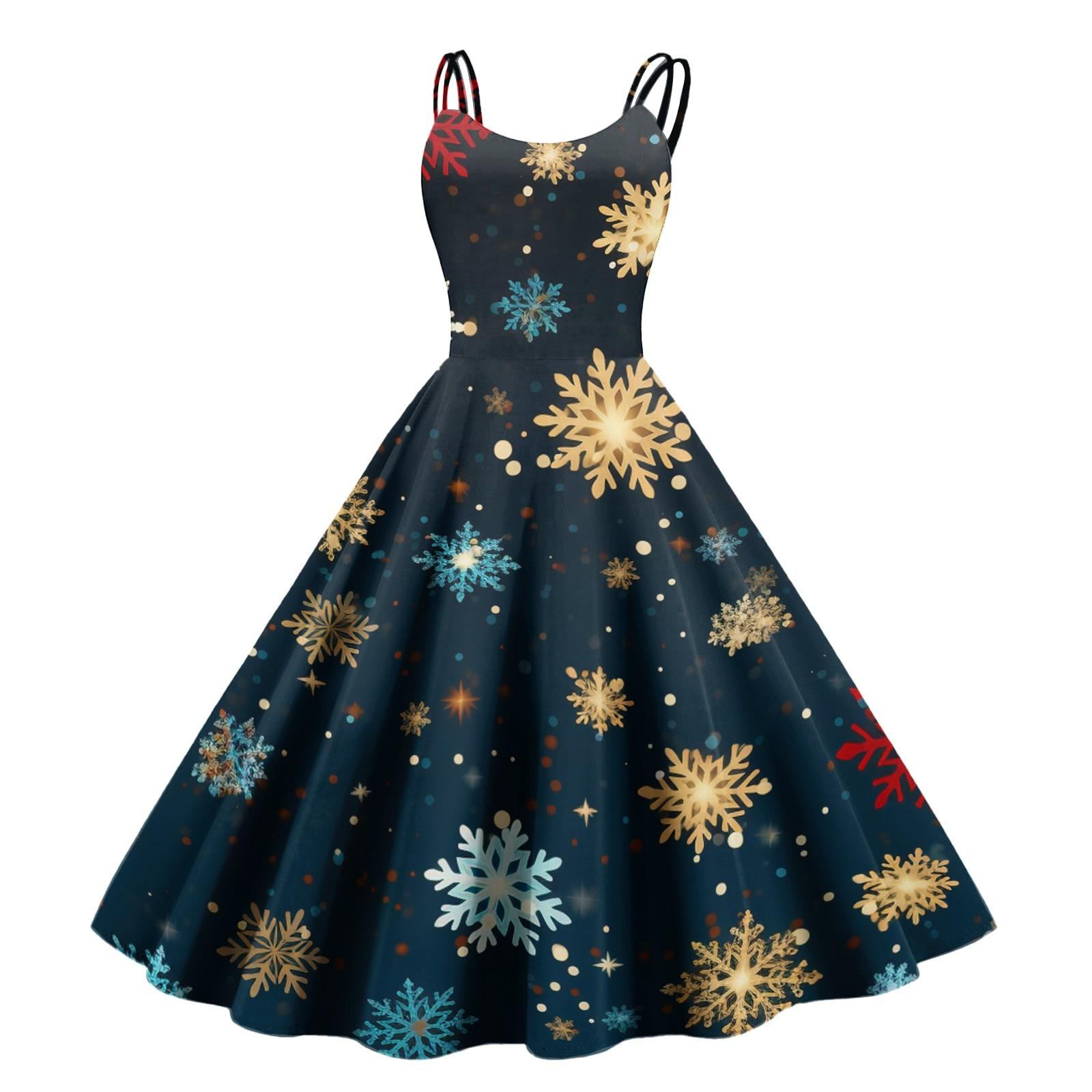 

Женские рождественские подарки, напечатанная шапка Санты, сексуальное платье с открытыми плечами в стиле панк-винтаж S жёлтый