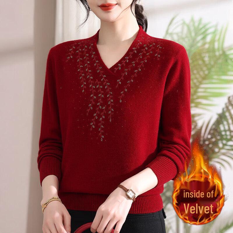 

XUEXI Women s Integrated Fleece Warm Knit Sweater 2XL