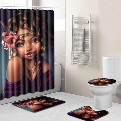 Printed Woman'S Head Pattern Bathroom Floor Mat Shower Curtain Carpet Combination E-Commerce