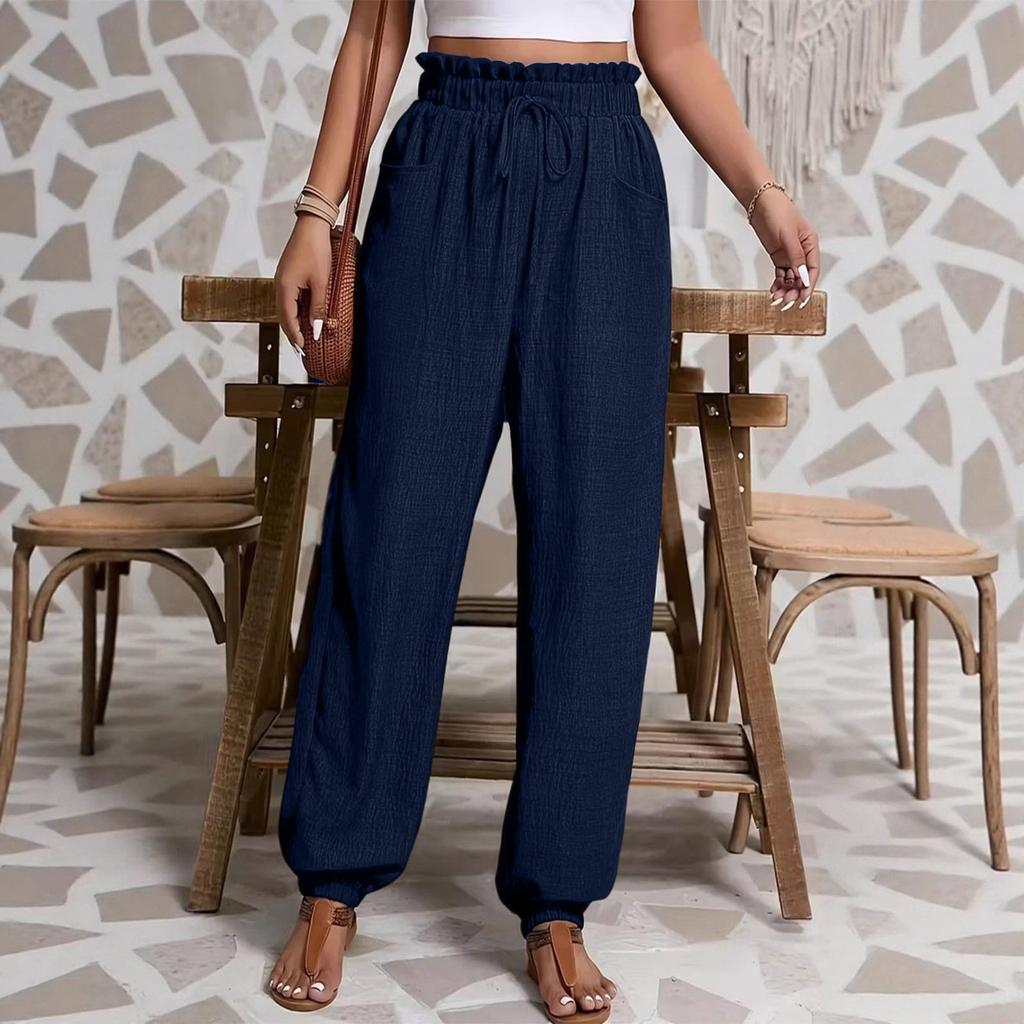 Ladies' Color Casual Fashion Loose Elastic Waist Drawstring Closure Pants