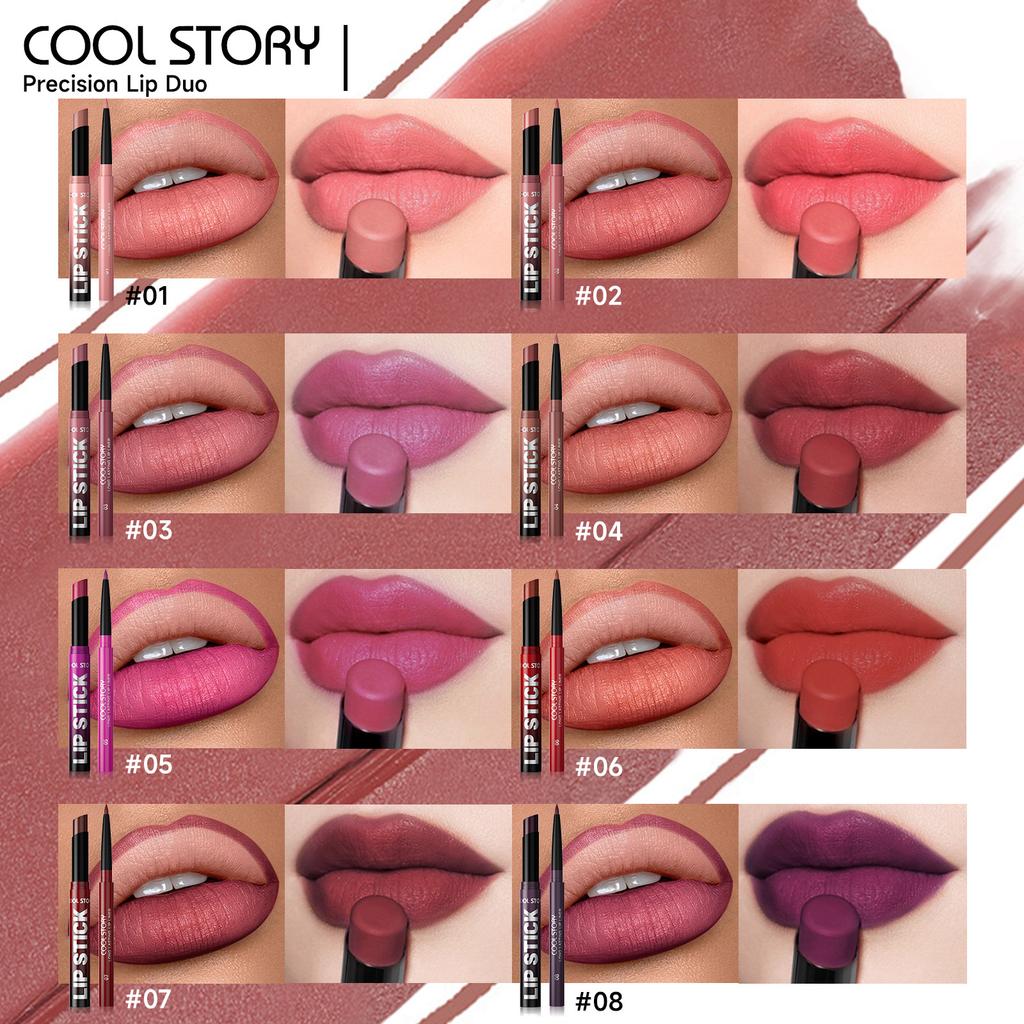 Waterproof Lasting Matte Velvet Lip Gloss Lip Liner Set 2pcs/set Lipliner Pen and Lip Gloss Combination Set Lips Contour Makeup