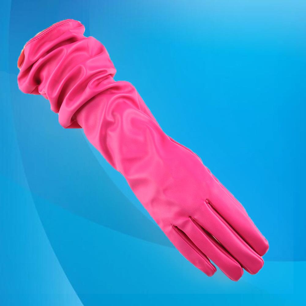 Women's Performance Long Leather Gloves with Extended Warm and Velvet Wedding Dress with Fashionable PU Leather Gloves
