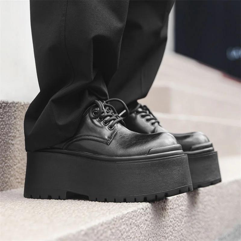 Big Head Leather Men's Casual Trendy Models Increased By 10CM Niche Platform Muffin Male Model Catwalk Models Derby Shoes