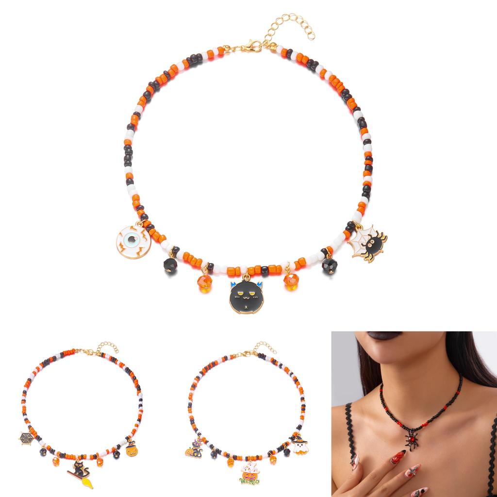 Collier Pendentif Toile d'Araignée Gothique d'Halloween avec Strass pour Hommes et Femmes