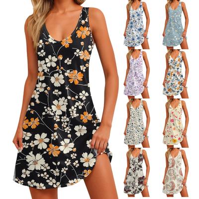 Robe Gilet Sans Manches à Col V et Imprimé Floral pour Femme, Décontractée, Mature, Extérieur, Quotidien, Rendez-vous, Robe à Col V