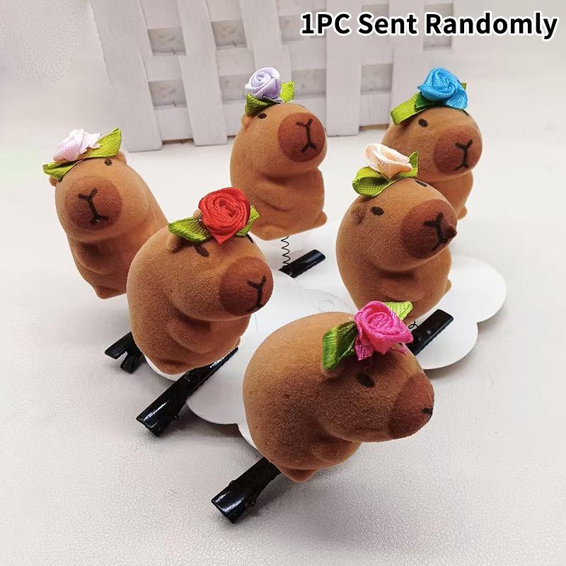 1 szt. Kreskówkowy Dziecięcy Klips do Włosów 3D Kapibara Pluszowa Spinka do Włosów DIY Kokarda Okulary Kapelusz Róża Projekt Kapibara Kaczy Dziób Akcesoria