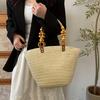 Women's Tote Bag Vacation Style Beaded Decoration Large Capacity Straw Weaving Tote Bag Suitable for Holiday Travel, Shopping and Walking