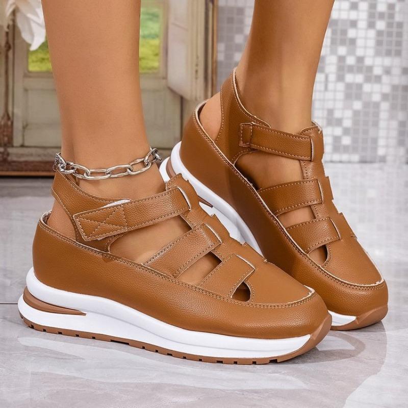 

Hollow casual sandals women s outer wear summer new versatile thin muffin thick sole women s shoes 43 коричневый