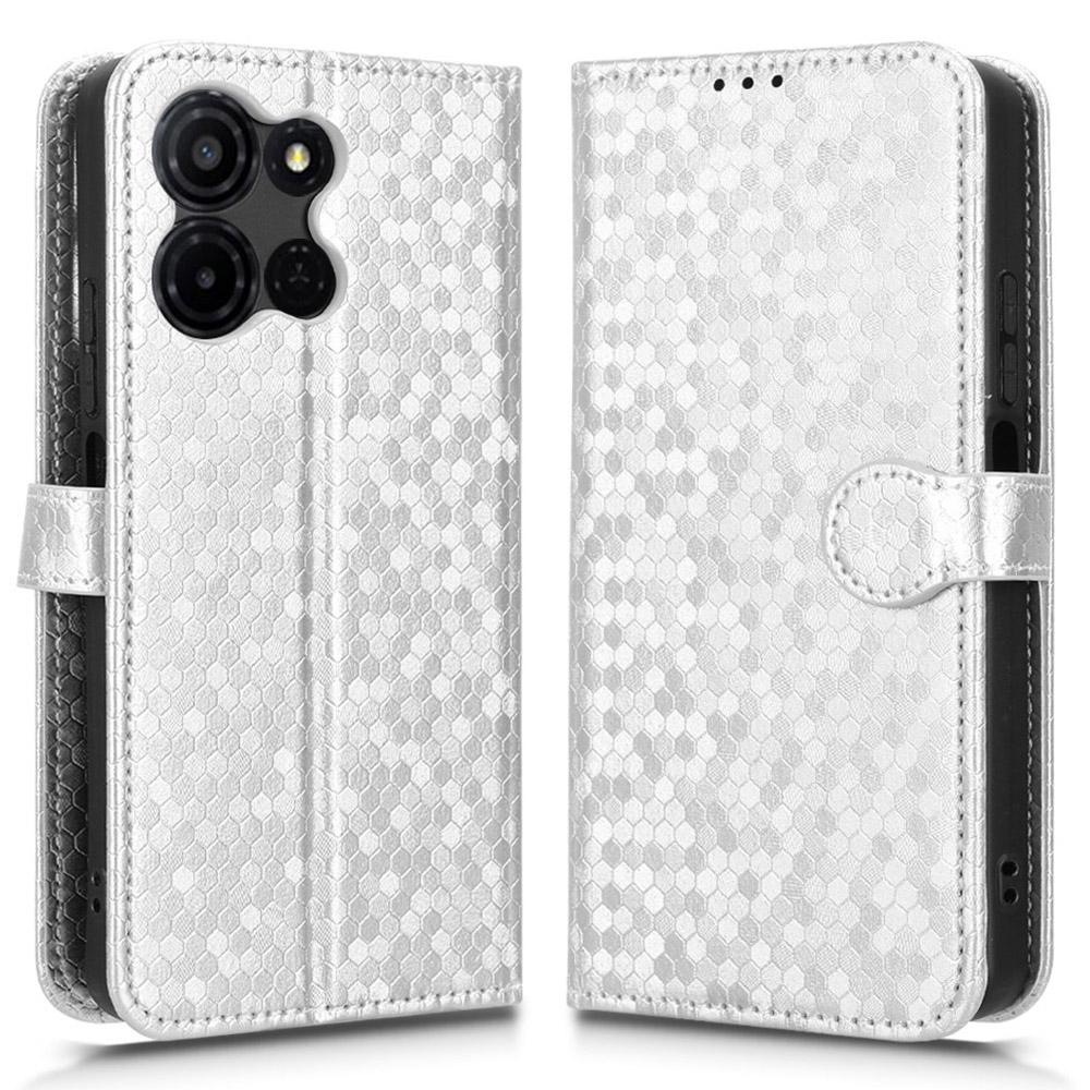 For TCL K33 5G/K32 5G Wallet Case Dot Pattern Imprint PU Leather Phone Cover with Wrist Strap