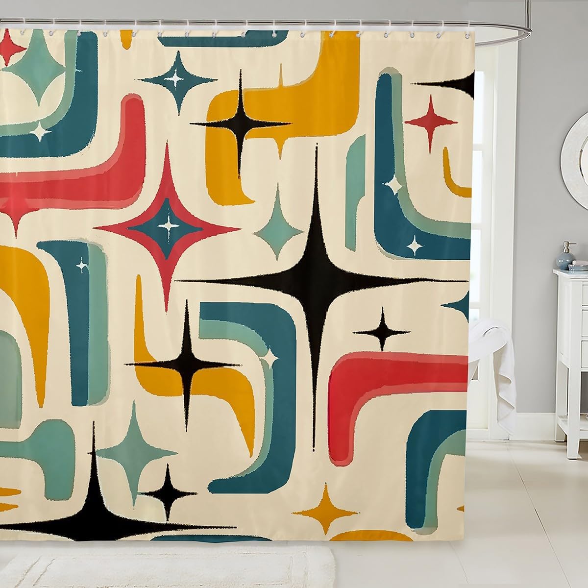 

Abstract Shower Curtain Set - Geometric Circle Blue Bath Curtain,Art Boho Modern Vintage Spiral Swirl Round Bathroom Accessories W60H190(CM)-1 Pcs