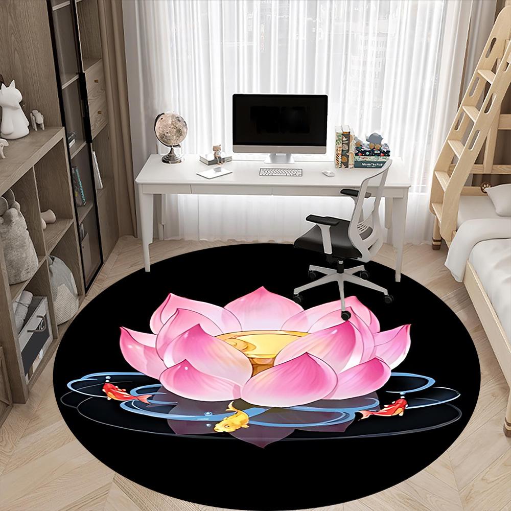 1pc Lotus Flower Chair Carpet for Office, Round Non Slip Durable Large Size Office Carpet, Suitable for Office