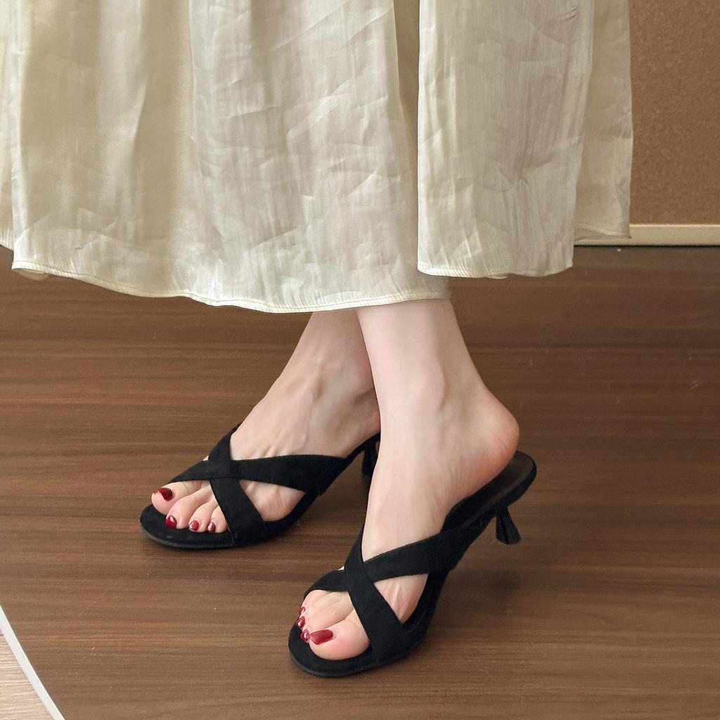 Fashion Summer New Style Square Toe Women's Fashion Slippers Fashion Luxury High Heel Dress Slides Casual Outdoor Footwear Zapatos Mujer