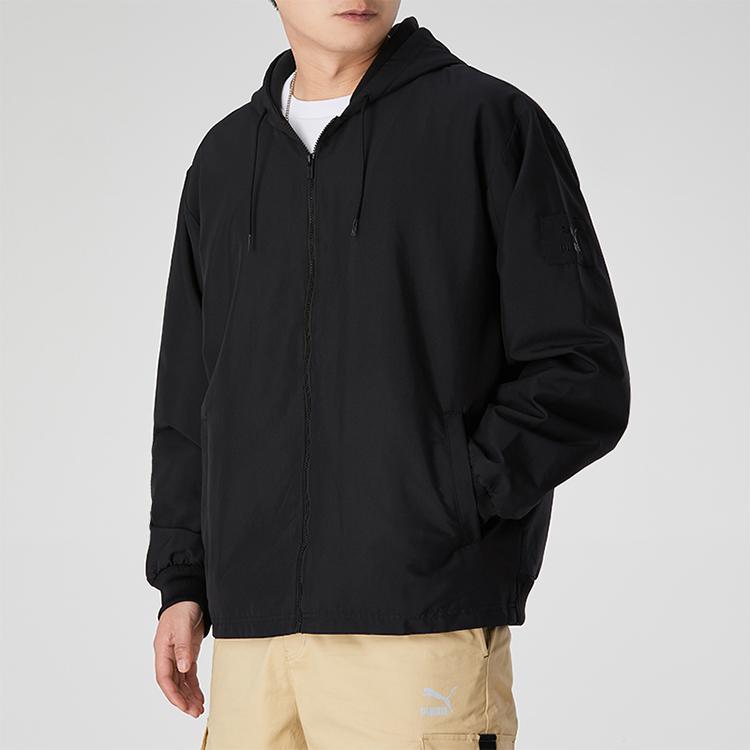 Puma Long-Sleeve Windproof Fleece-Lined Hooded Jacket Men Outerwear Black 530273-01