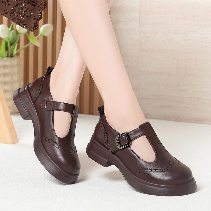 Mary Jane Soft-soled Women's Shoes, Chunky Heel Retro Platform Shoes, Soft Leather Loafers