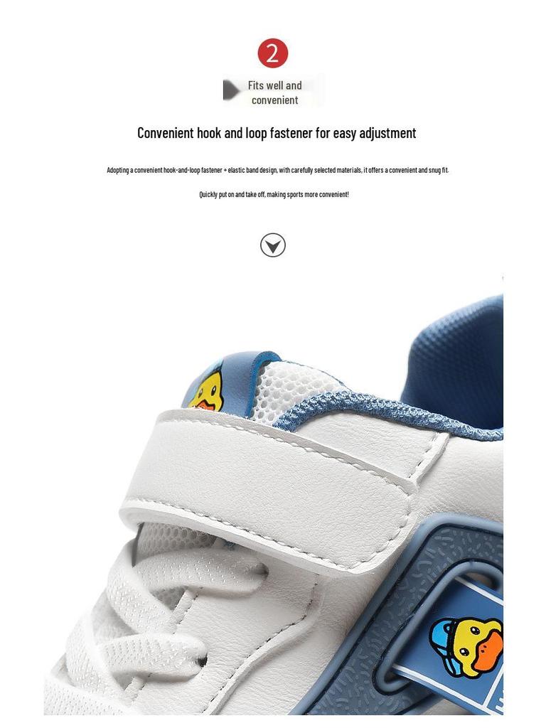 Little Yellow Duck Kids' White Leather Waterproof Sneakers - Unisex, Trendy, and Ideal for School and Performance.